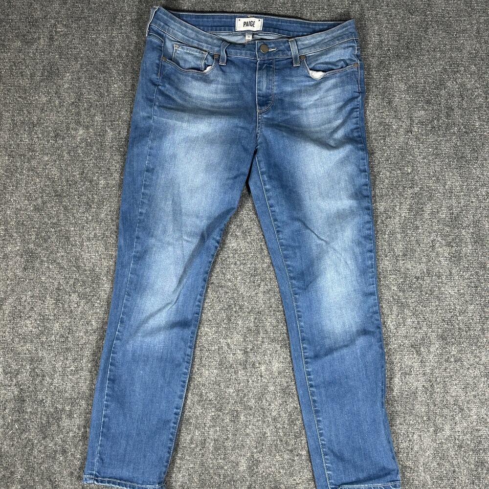 PAIGE Kylie Crop Jeans Womens 31 Blue Mid Wash Stretch Skinny Crop Premium Denim